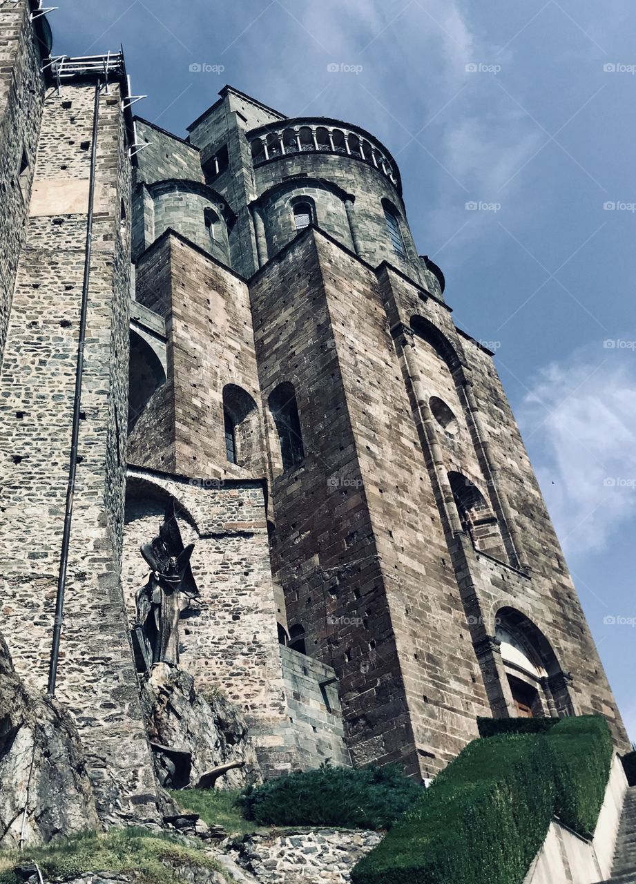 Sacra di San Michele Abbey, built between 983 and 987 on the top of the Mount Pirchiriano, 40 km from Torino, Piemonte, North Italy. Abbey that inspired “The name of the rose” by Umberto Eco.