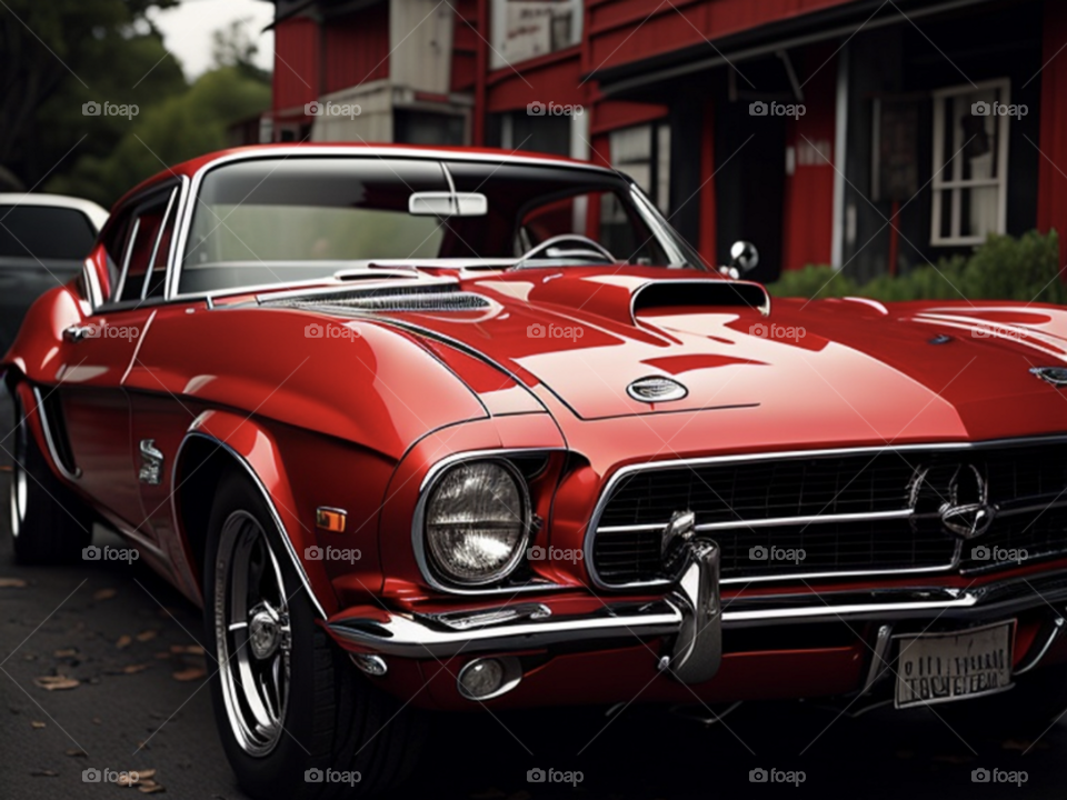 red muscle car view