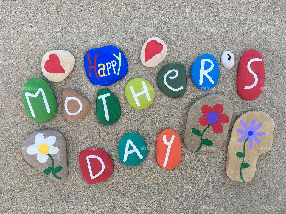 Painted stones on the beach