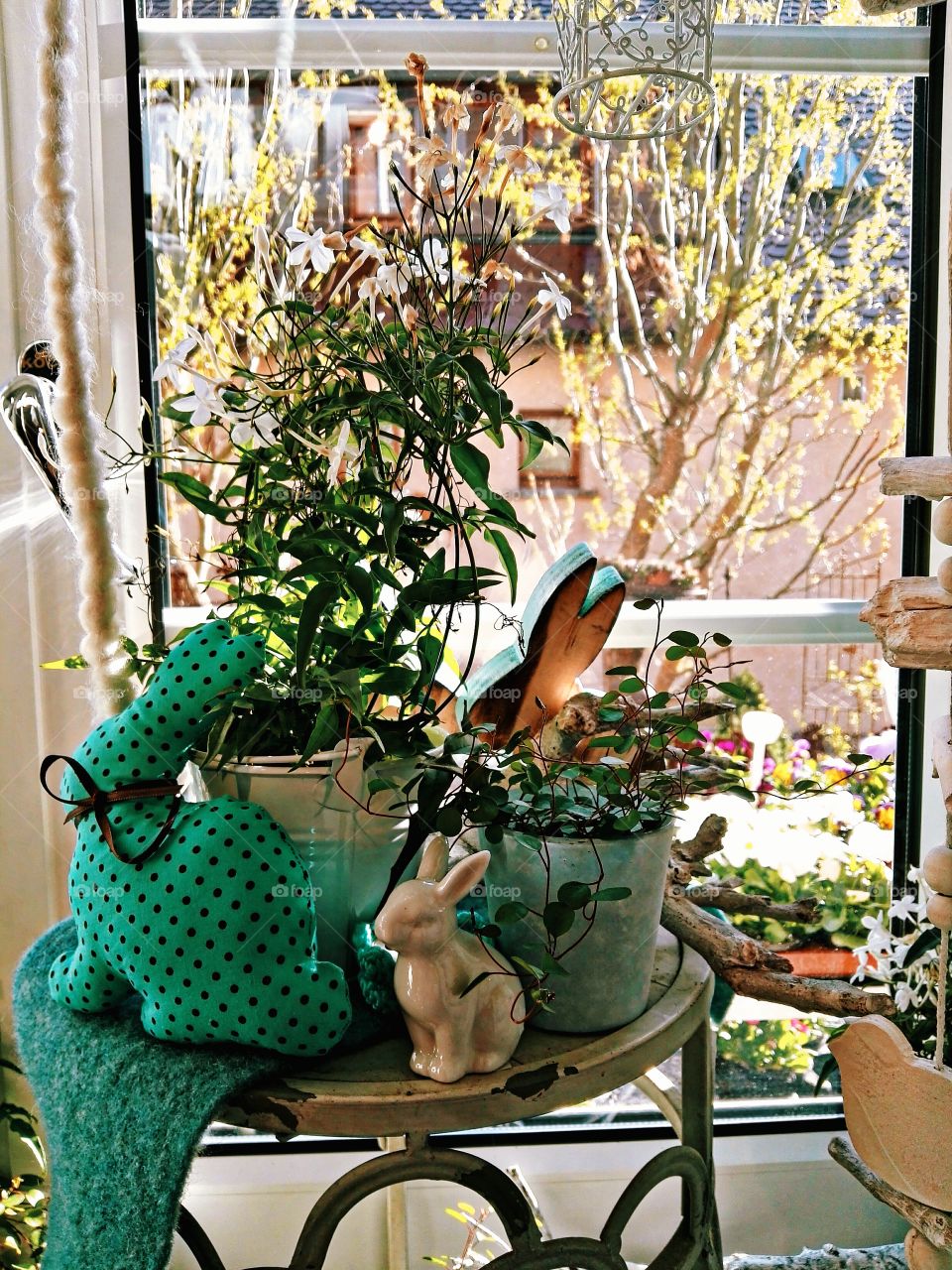 easter green decoration by the window at home