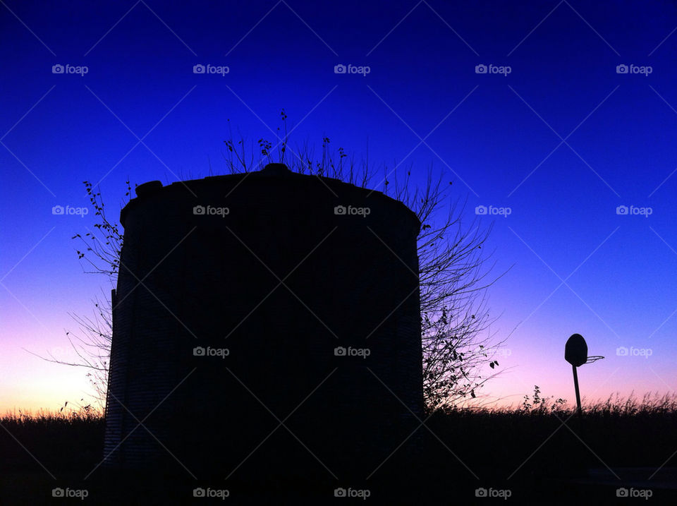 blue sunset farm silo by detrichpix