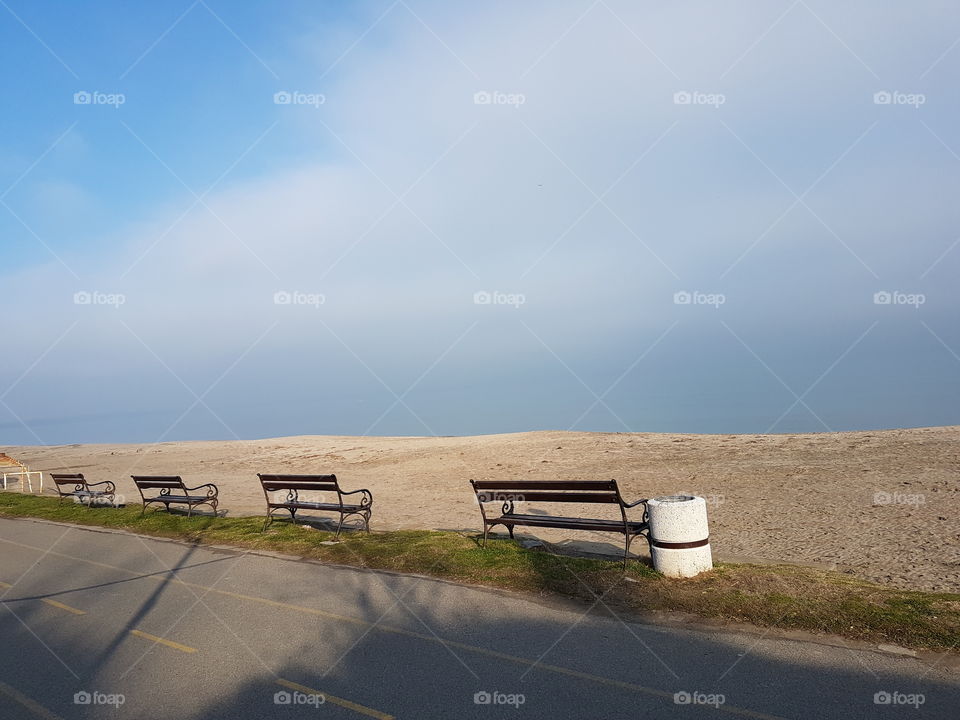 Benches near to sea