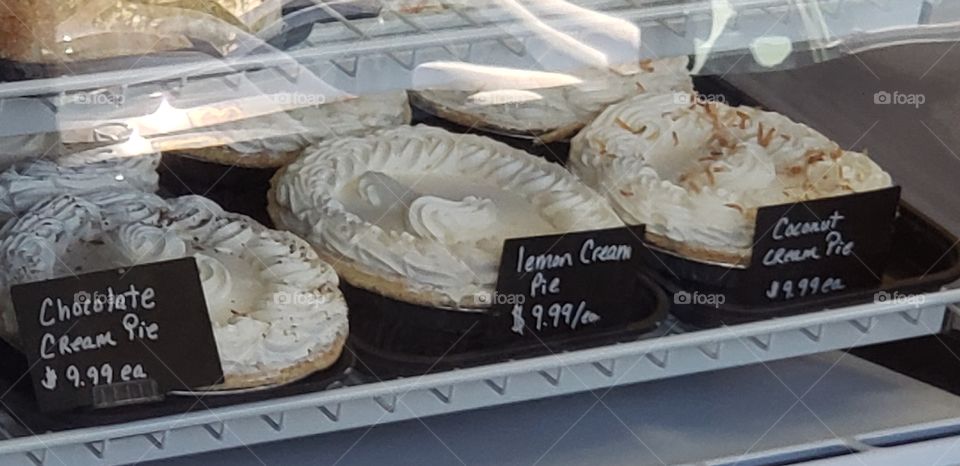 pies on display at the bakery