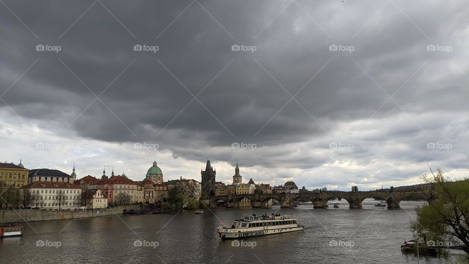 Thunderous skies over the Charles Bridge.