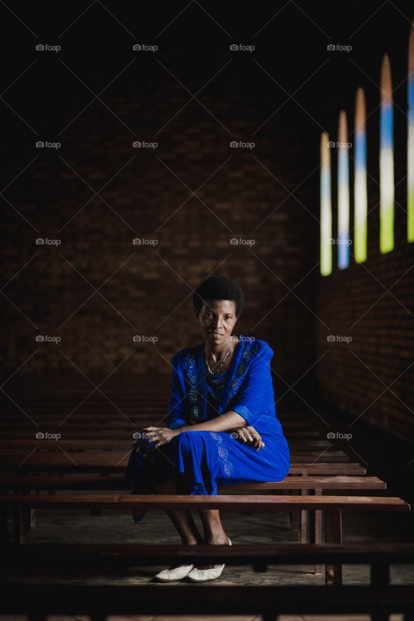 Beautiful African woman portrait. Portrait of an African woman inside a church in Rwanda