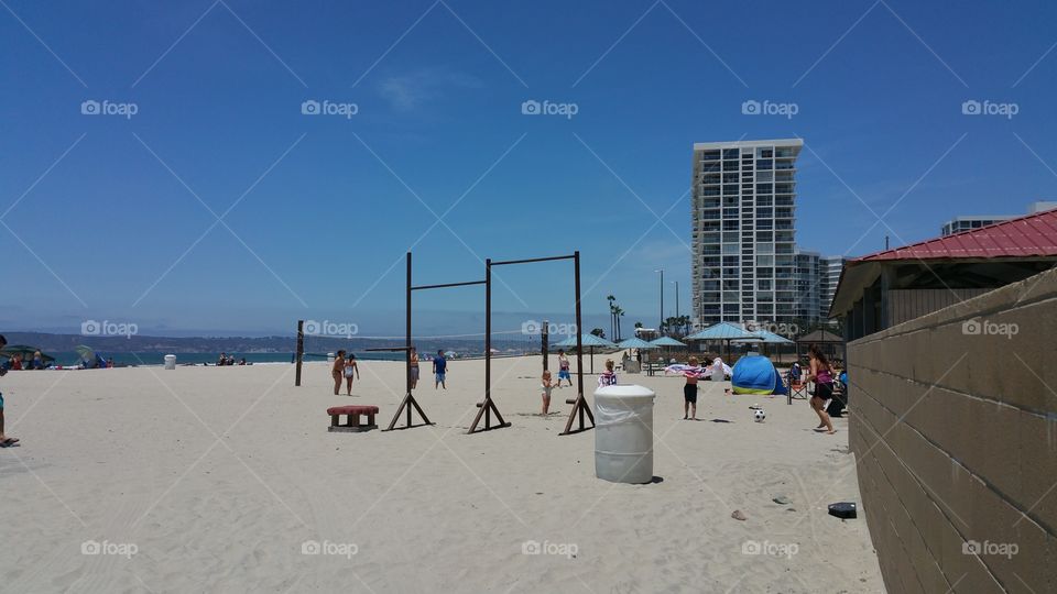 Pull-up bars on the beach. Beach near San Diego, CA with pull-up bars