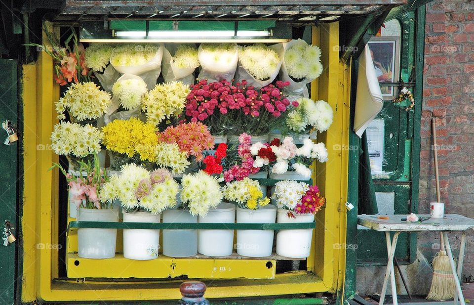 Flower stand in city