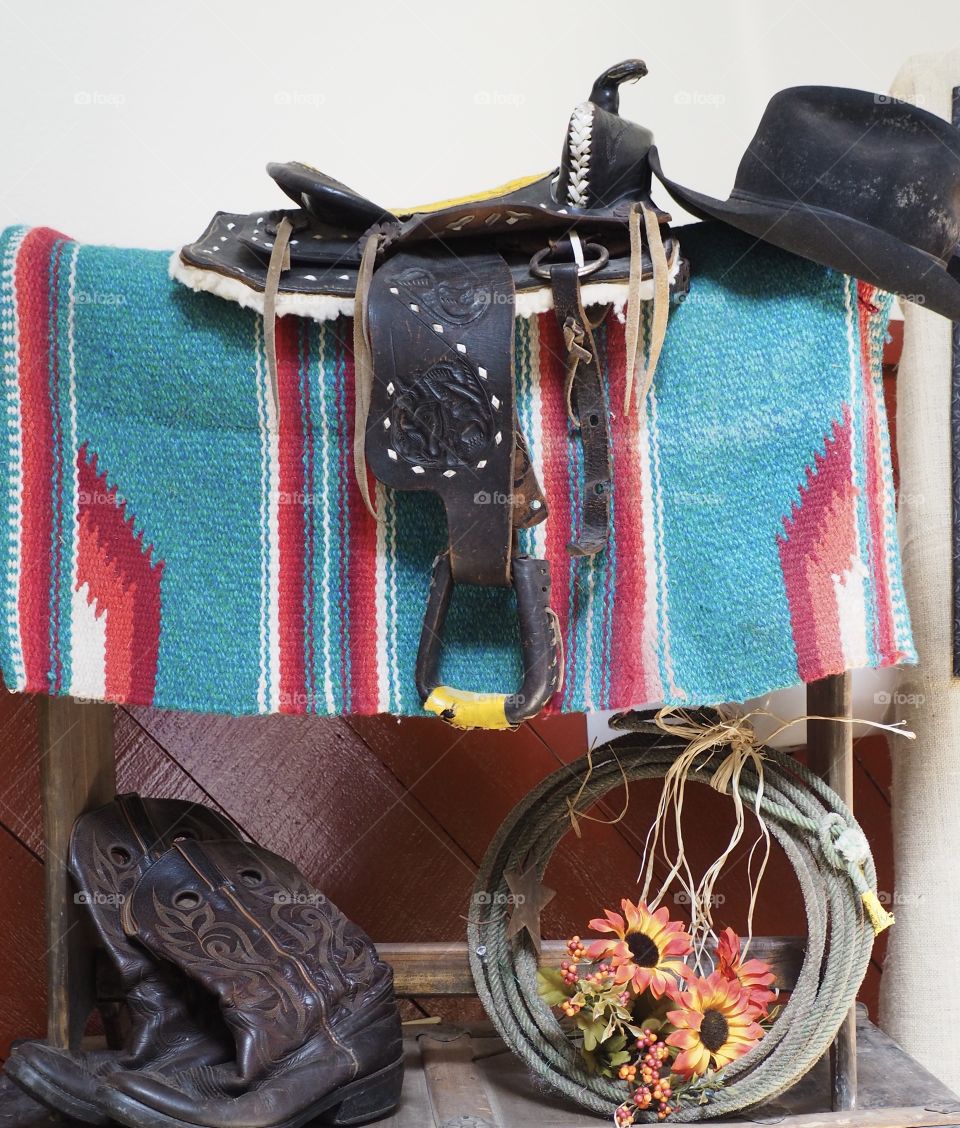 A creative display of Cowboy essentials. 