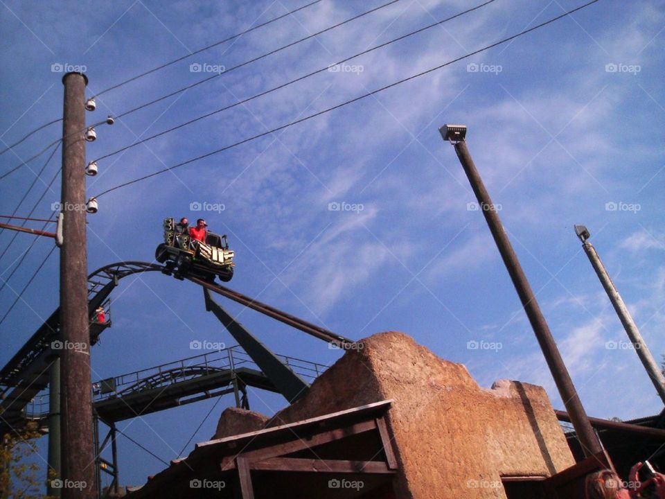 Old wooden rollercoaster at Tivoli . Holiday in Copenhagen 