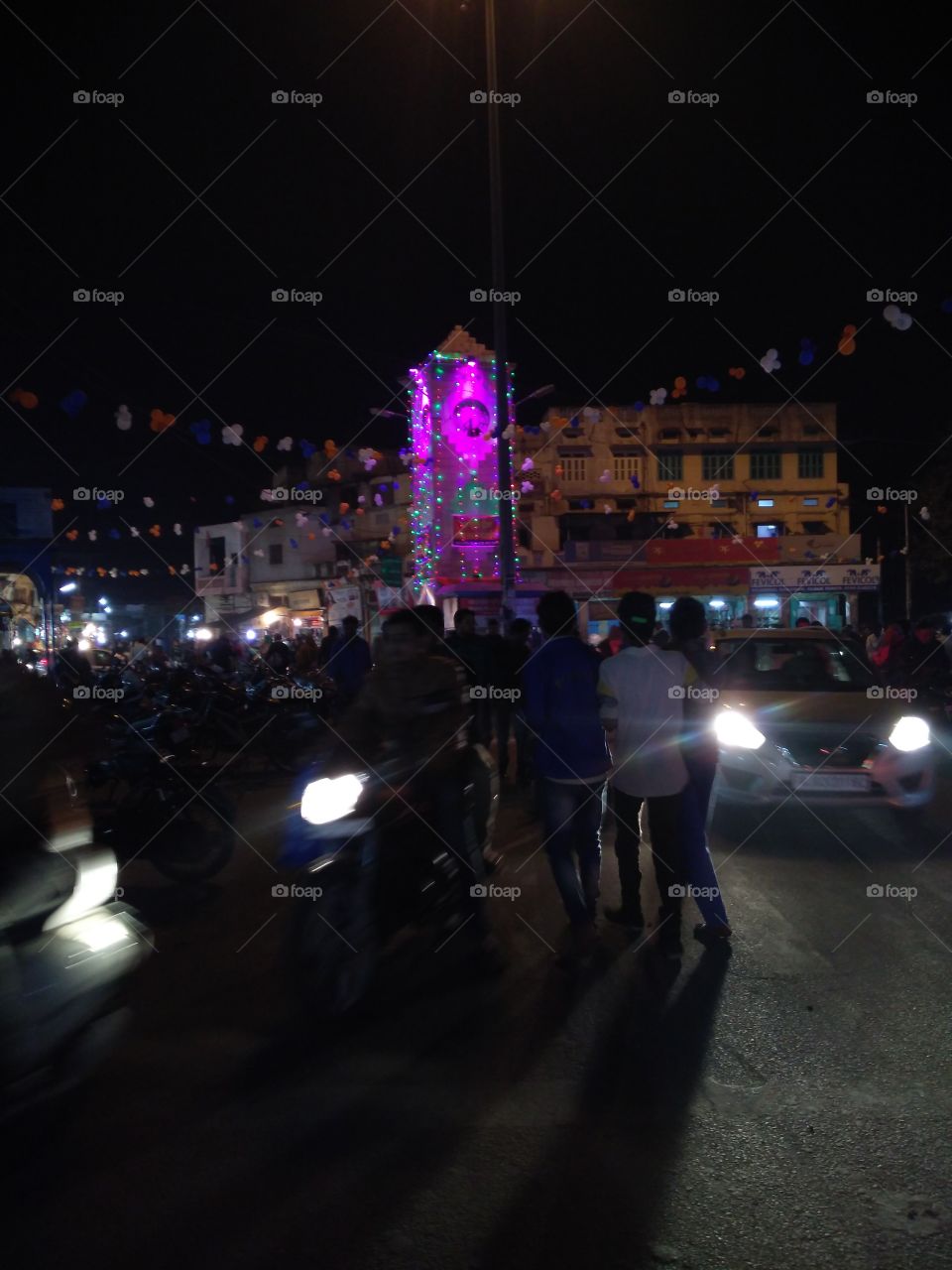 Decorated watchtower in the market by the SIKHs on their festiwal.