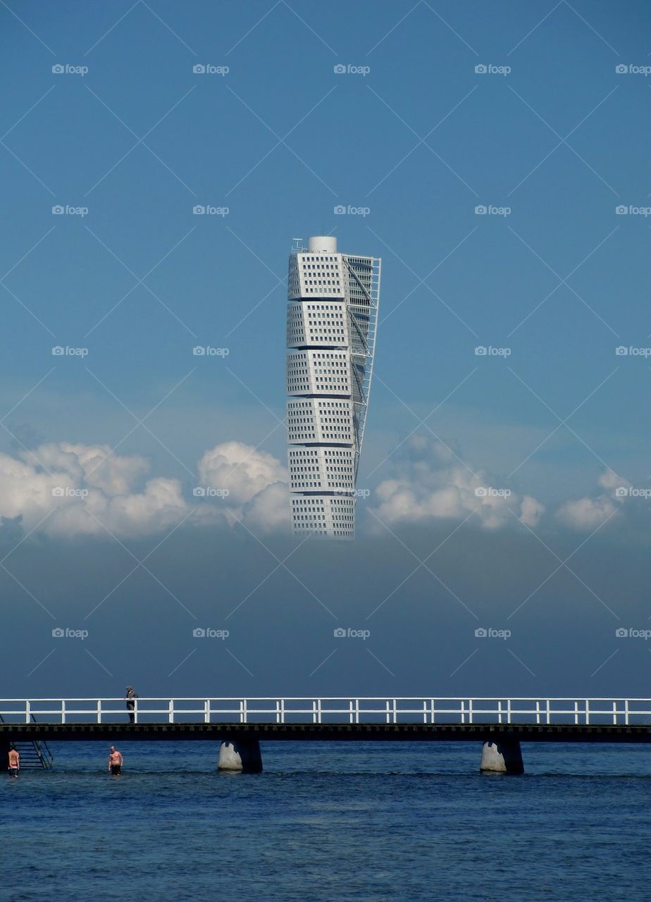 Turning Torso in the clouds.