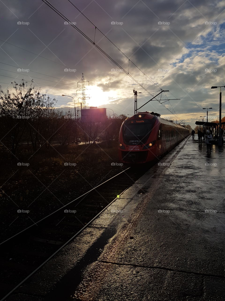 Train arriving to a station.