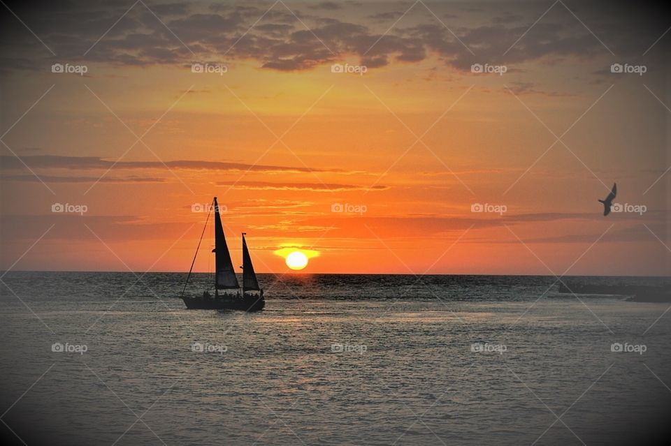Sailboat at dusk 