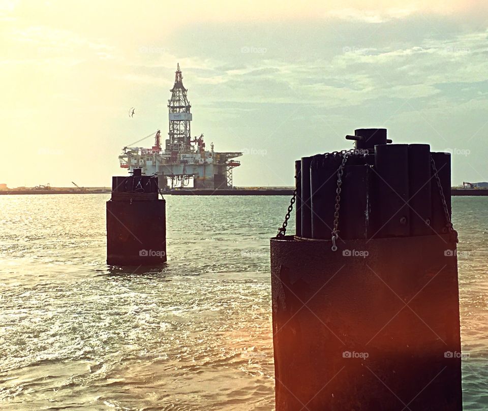 Oil rig of the coast of South Texas. 