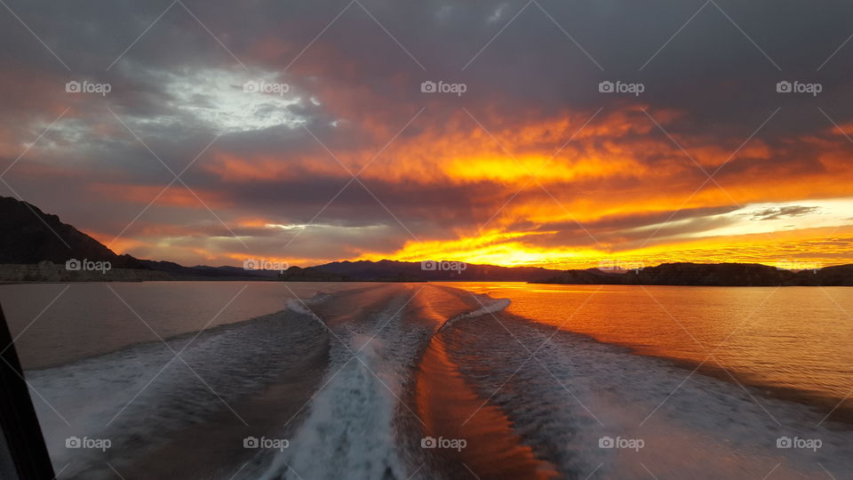 Boat wake Lake Mead Nevada