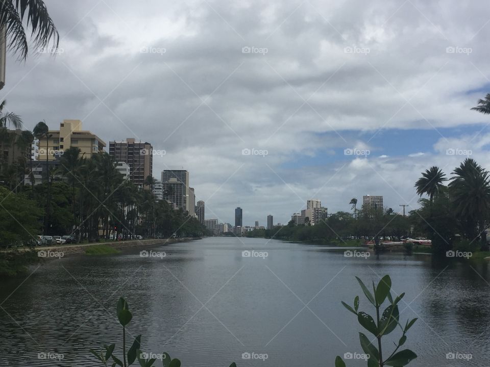 View of the Ala Wai Canal - Waikiki, Honolulu, Hawaii