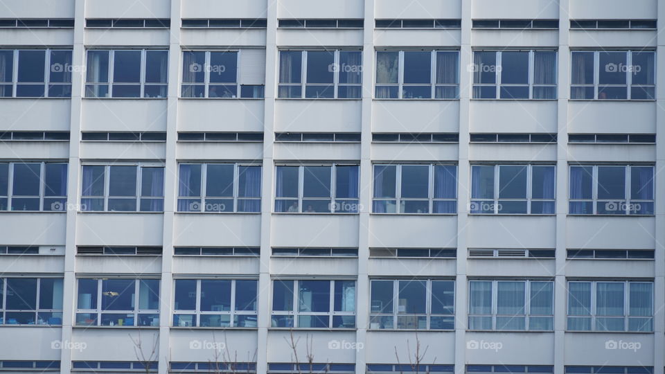 Facade of a hospital in Antwerp, Belgium.