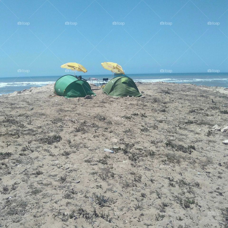 Camping near the beach at essaouira in Morocco