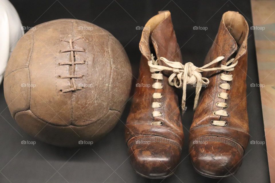 The "Football stadion of the Real Madrid club " - Football ball and sneakers