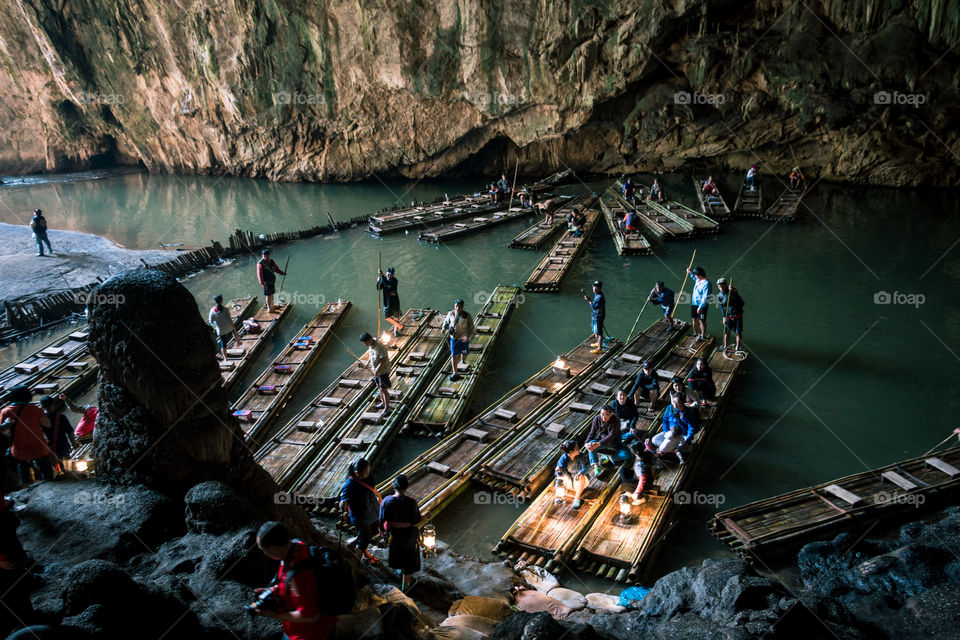 Longtail boat parking in the cave