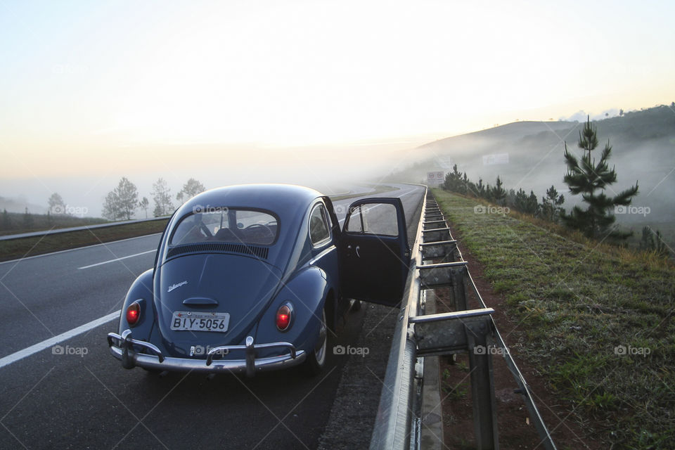 Volkswagen Beetle stopped on the road in Brazil
