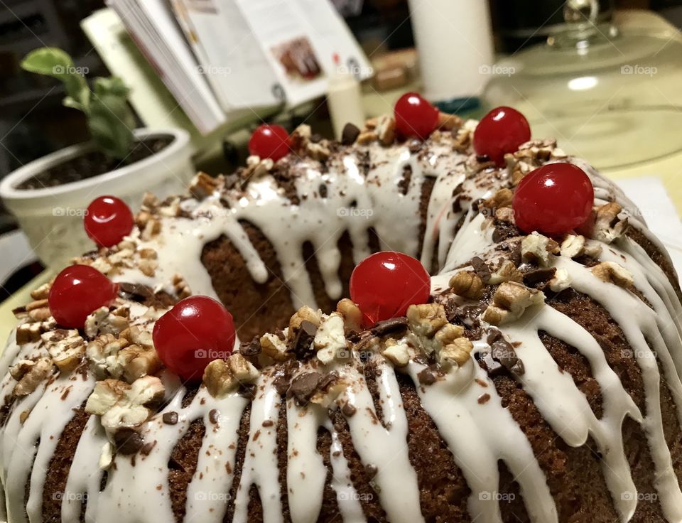 Bundt cake with nuts and cherries 