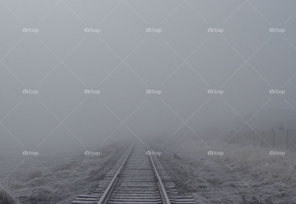 Foggy train tracks