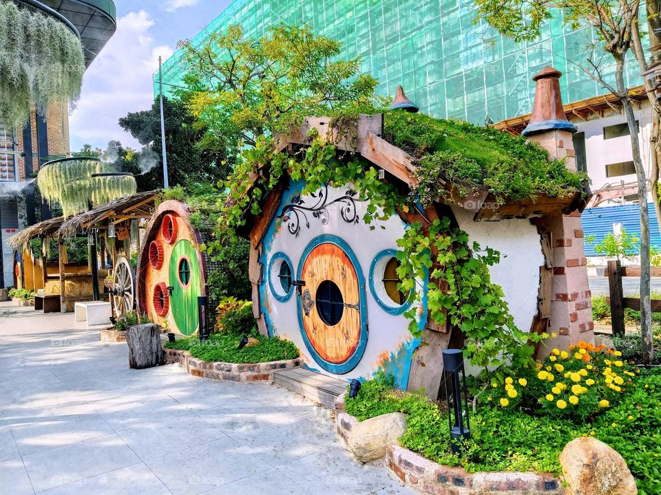 The beautiful landscape of the Hobbit Home Garden at Food Bayana Penang.