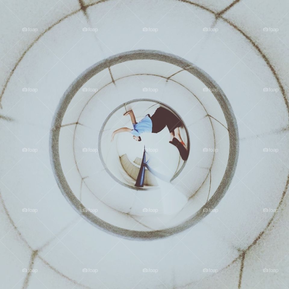 Boy reflected on ceiling