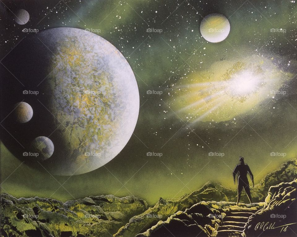 Planet Gazer. Spray art painting by Gary R Collins 