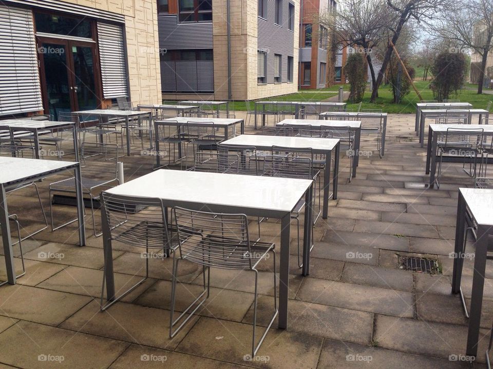 Outdoor tables after rain