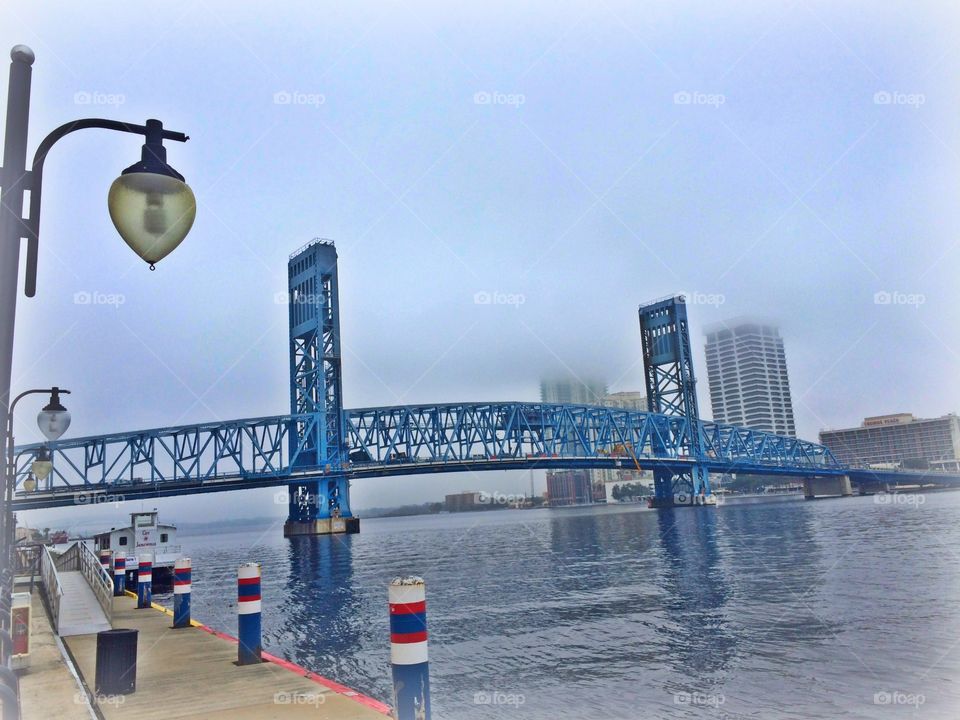 Fog settling in over the Main Street Bridge and St Johns River, Downtown Jacksonville FL