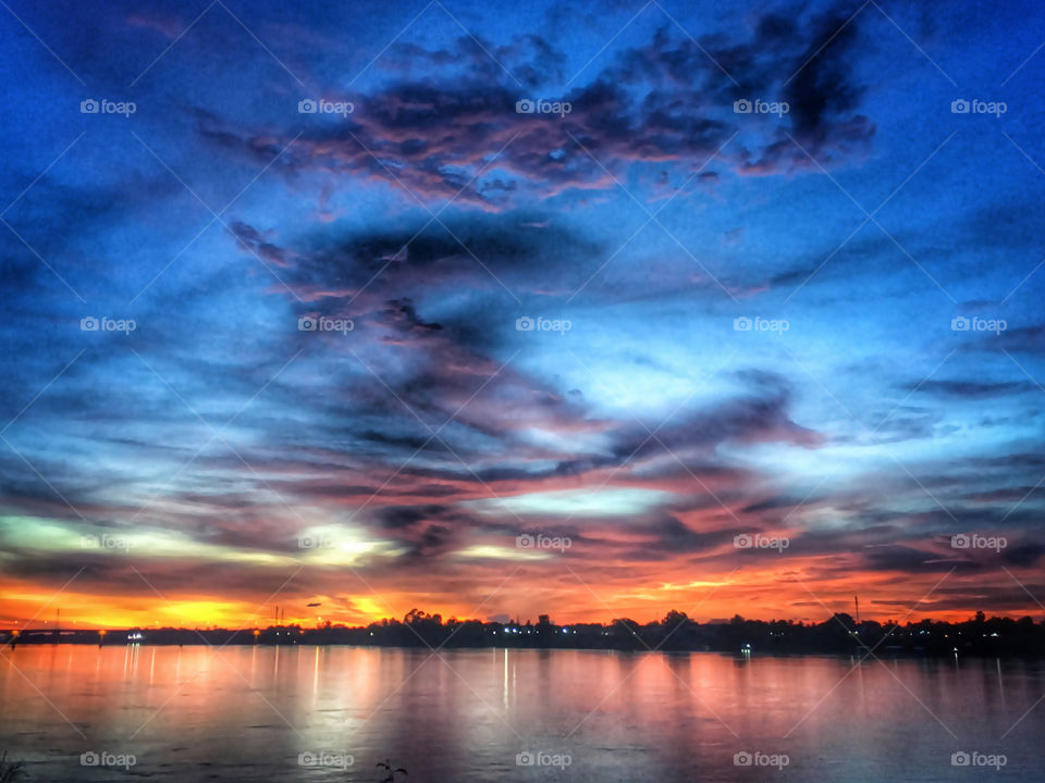 Sunset at Khong river in Nongkhai