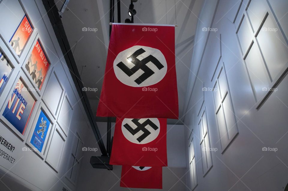Nazi Flags Inside At The Resistance Museum At Amsterdam The Netherlands 18-5-2024
