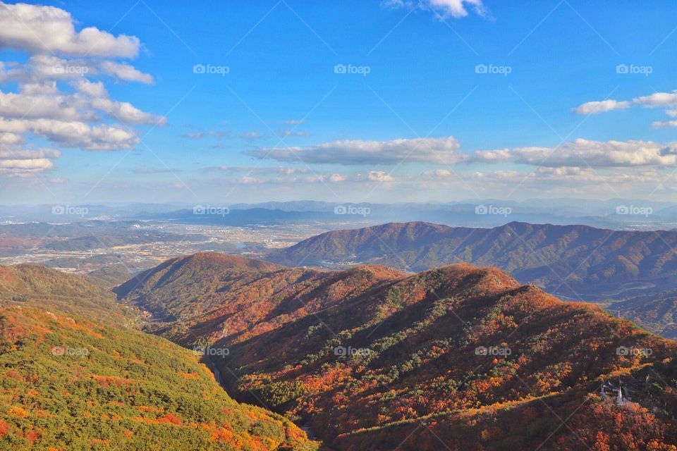 Beautiful Autumn view from the top of the mountain.