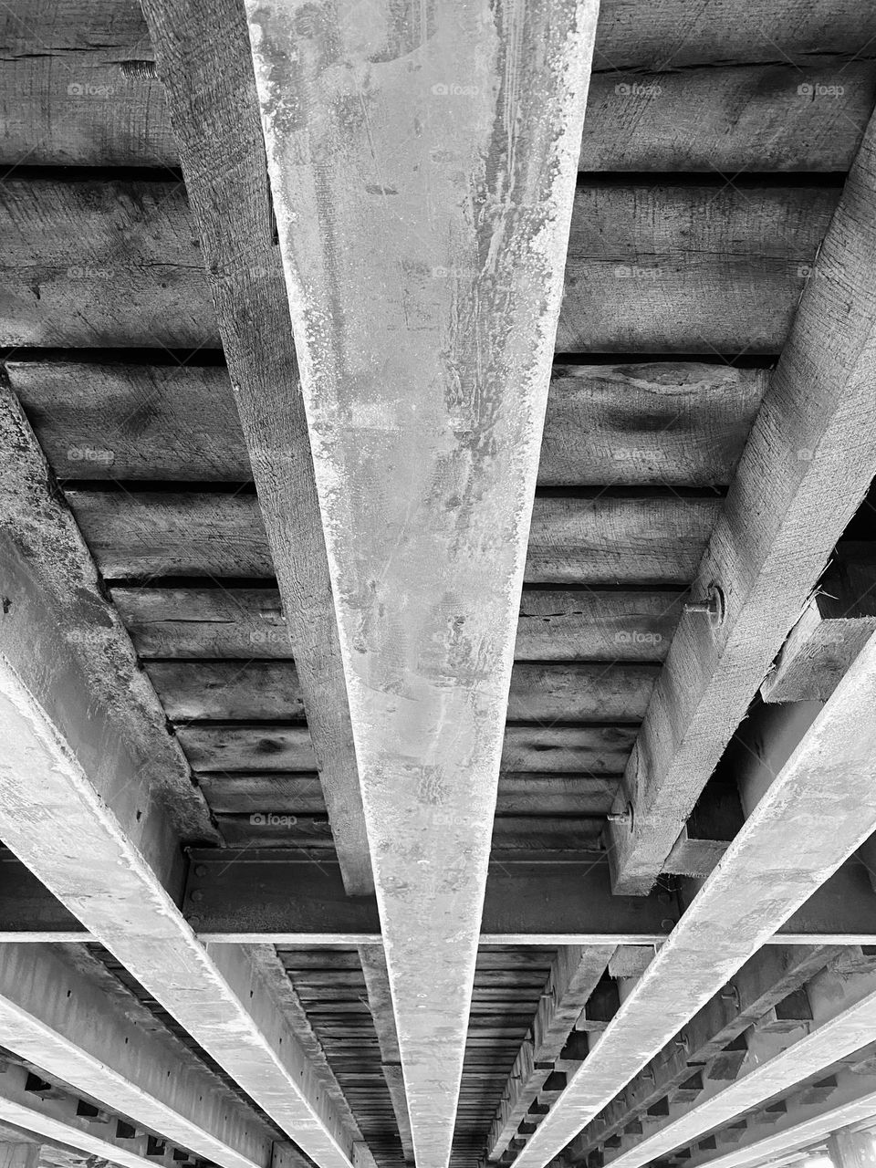 The underside of a covered bridge