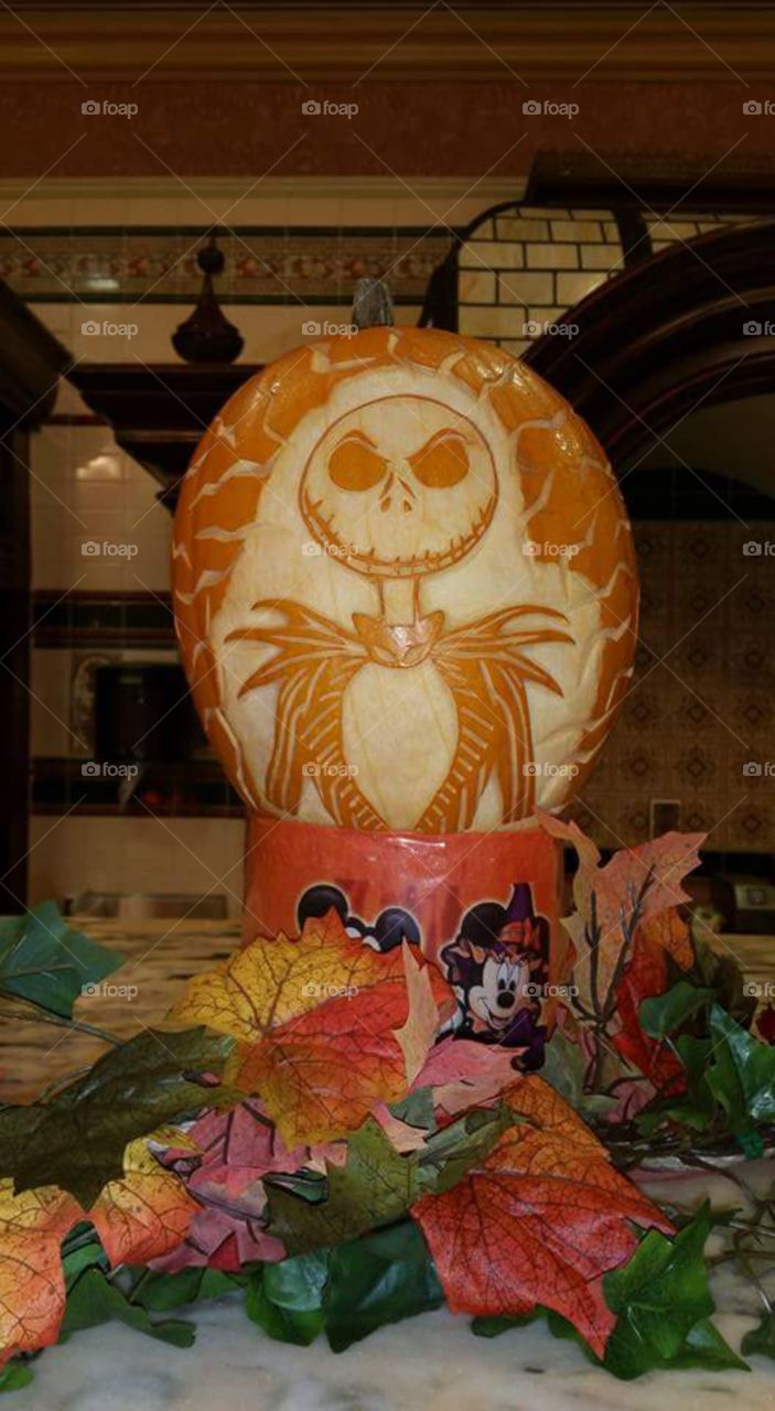 JACK The night before Christmas themed carved pumpkin in Paris.  Disney land. Halloween