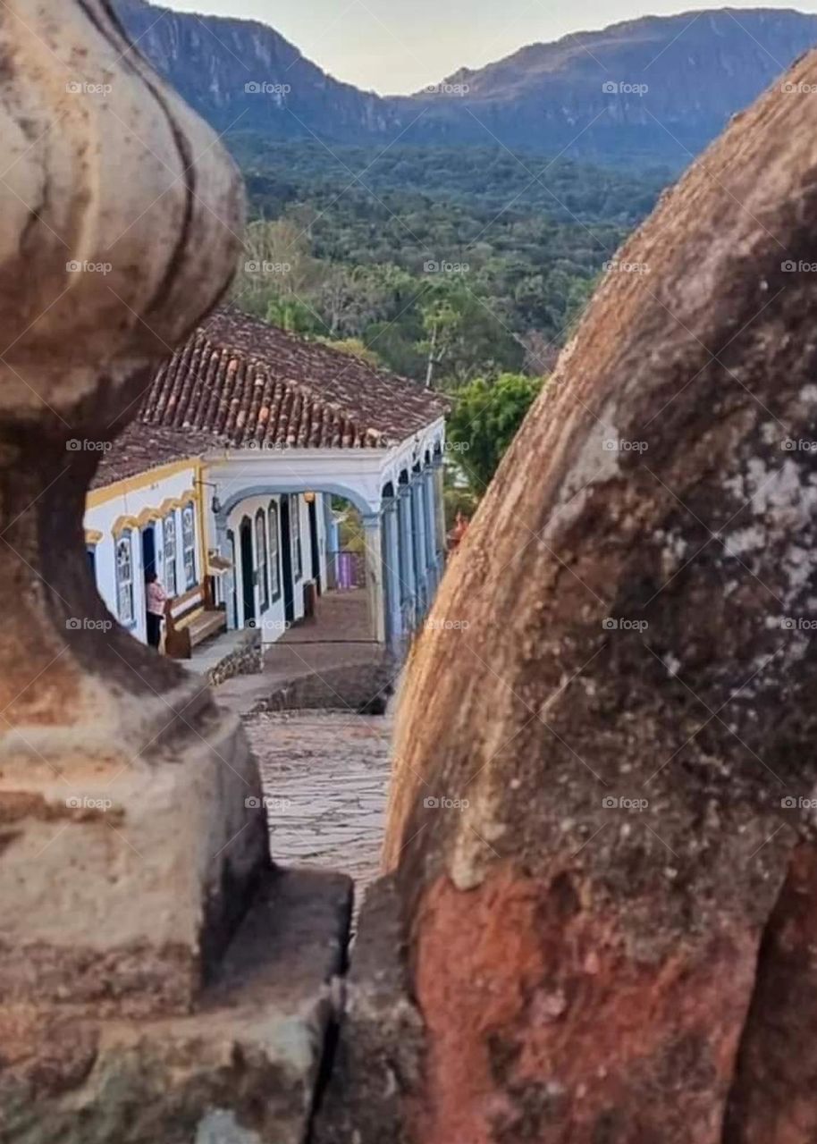 Through a crack the view of the houses of Tiradentes- MG - BRASIL.