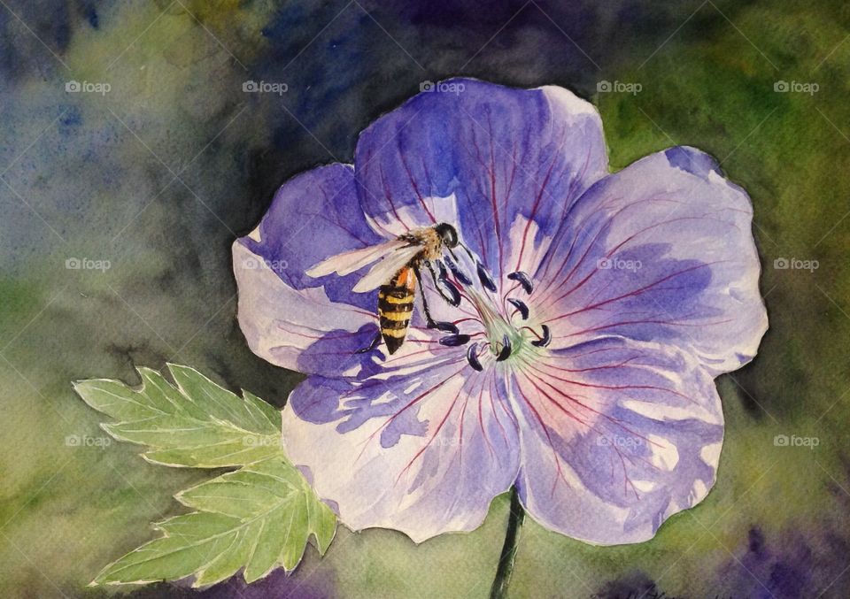 Watercolor flower with a bee by me 