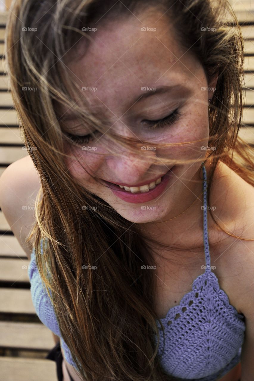 girl in soft colors and freckles