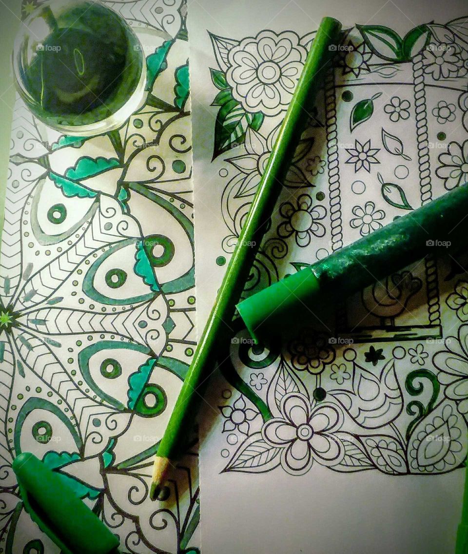 Coloring with Green Pencils and Pens