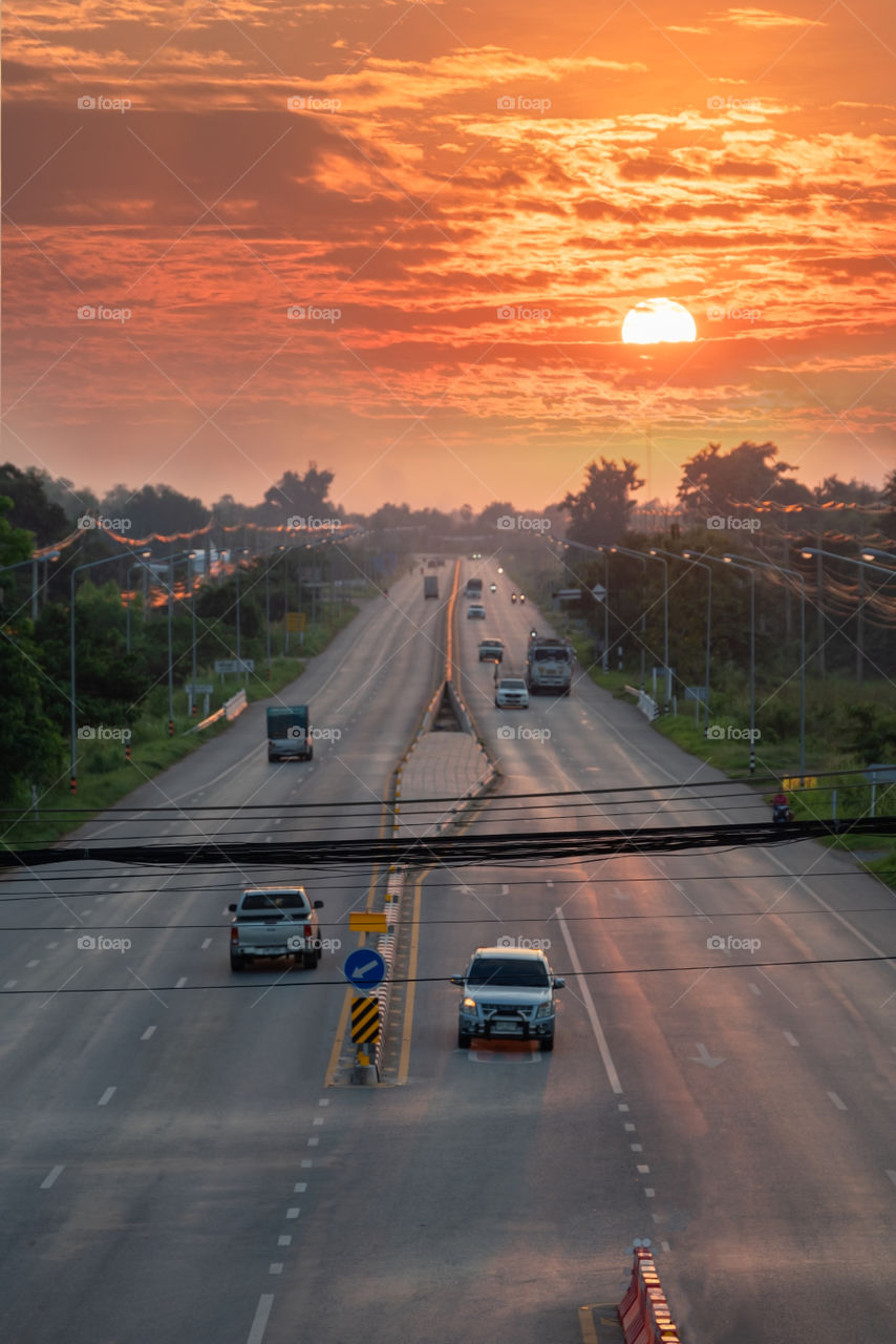 Sunset on street