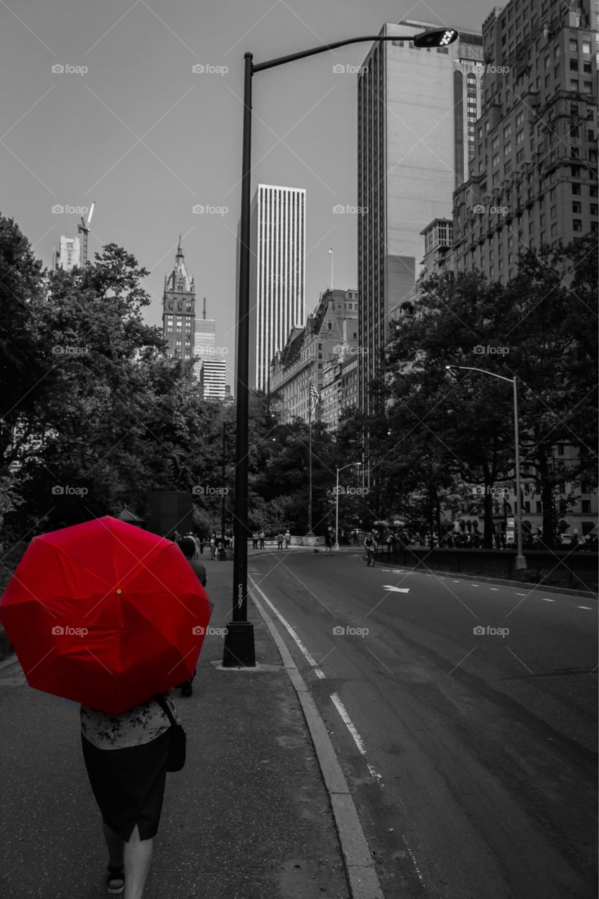 Red umbrella in Central Park