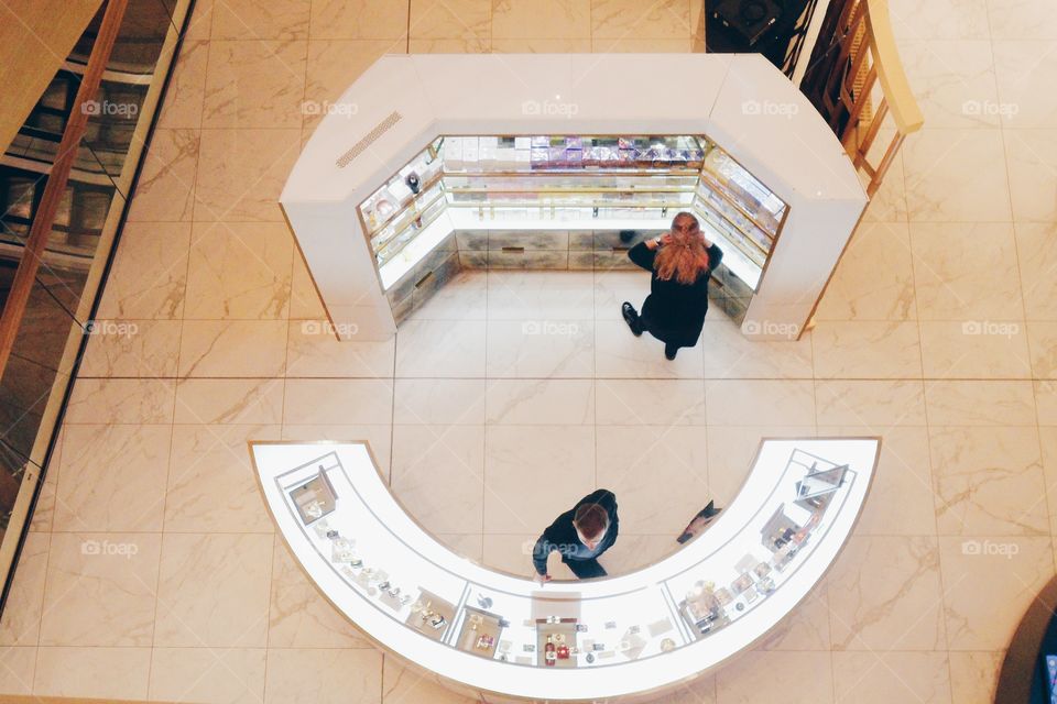 the counter in a mall, a top view