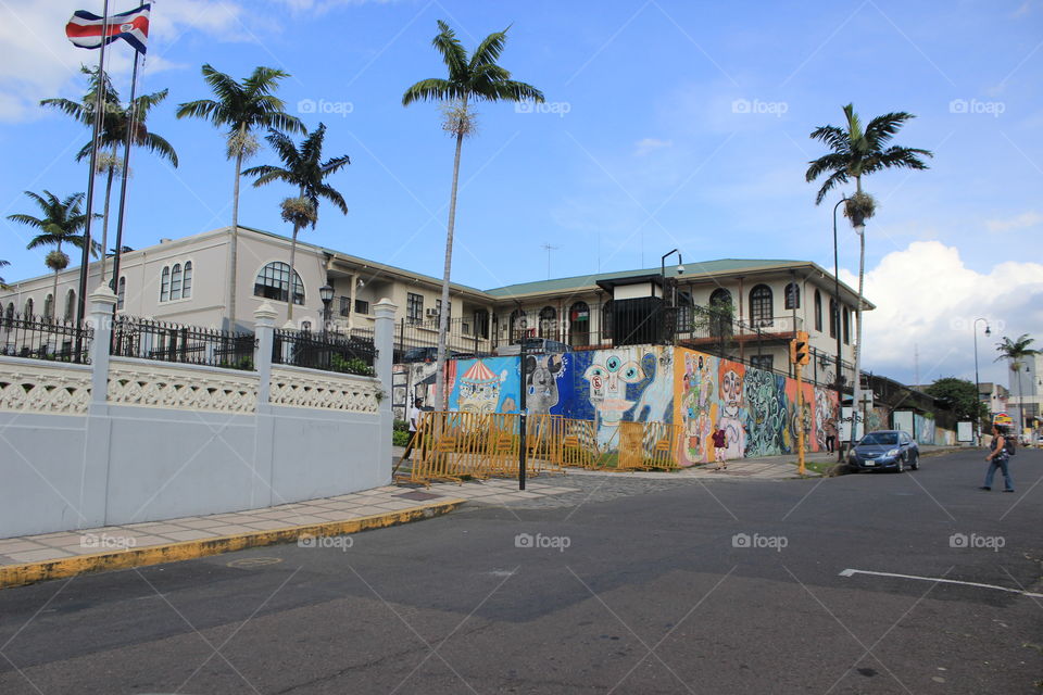 Street corner in San Jose Costa Rica with great graffiti art