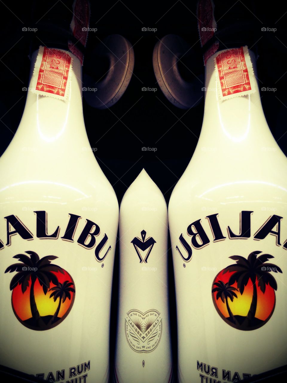 Malibu Rum. The bottles of Malibu Rum in the rack