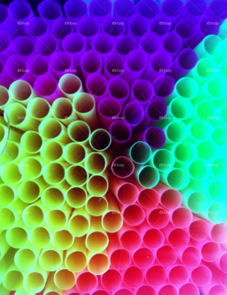 Just colourful straws top view