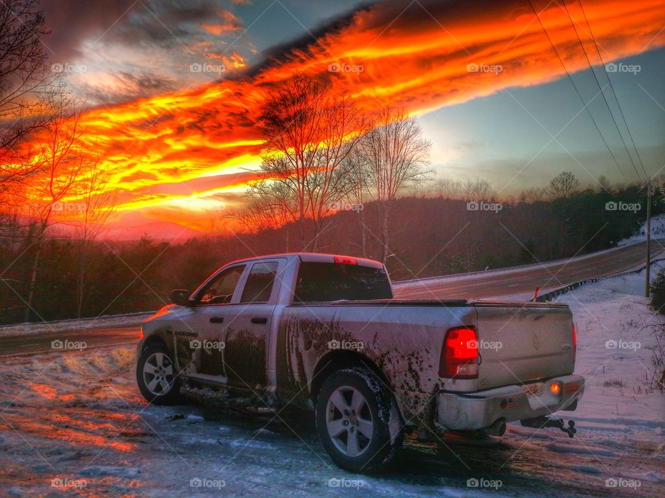 truck at sunrise