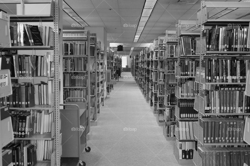 book shelves at the university library