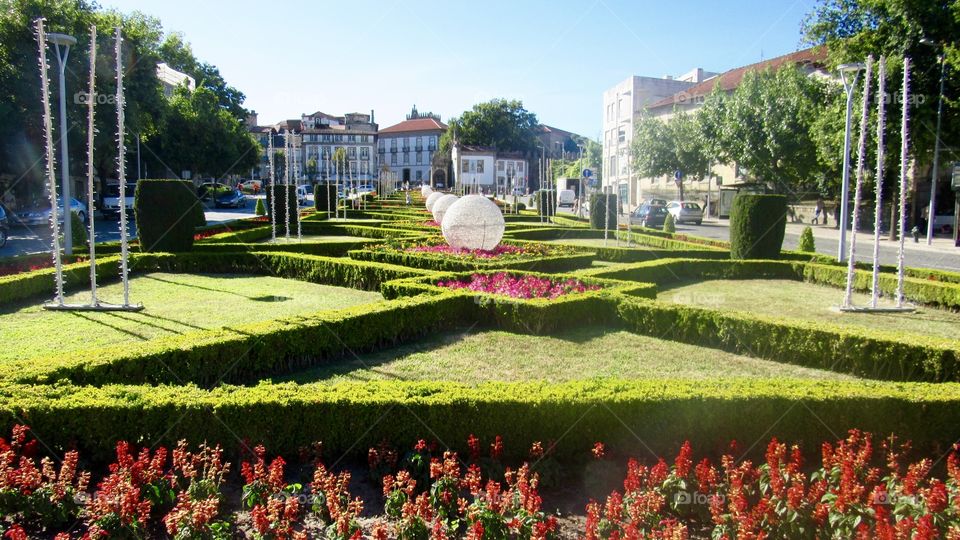 Garden and central square in Guimarães - Portugal